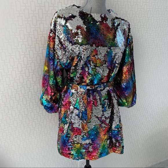 Zara Multi-Colored Rainbow Flip Sequins Dress - Picture 8 of 17